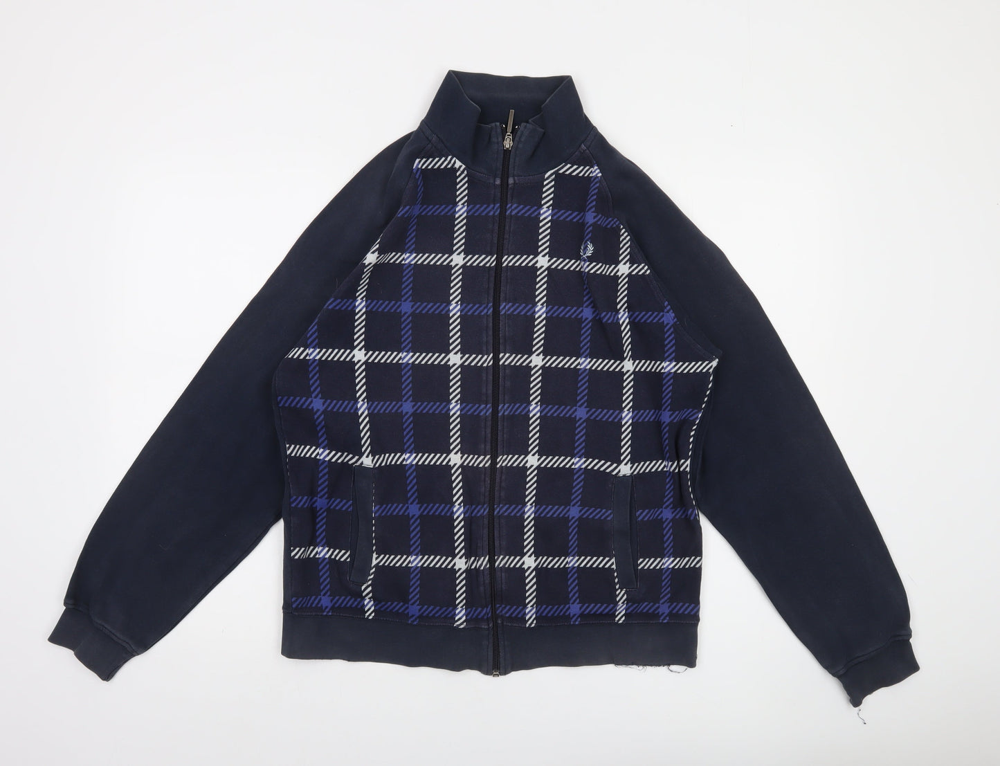 Fred Perry Men's Blue Check Cotton Zip Jacket Size M