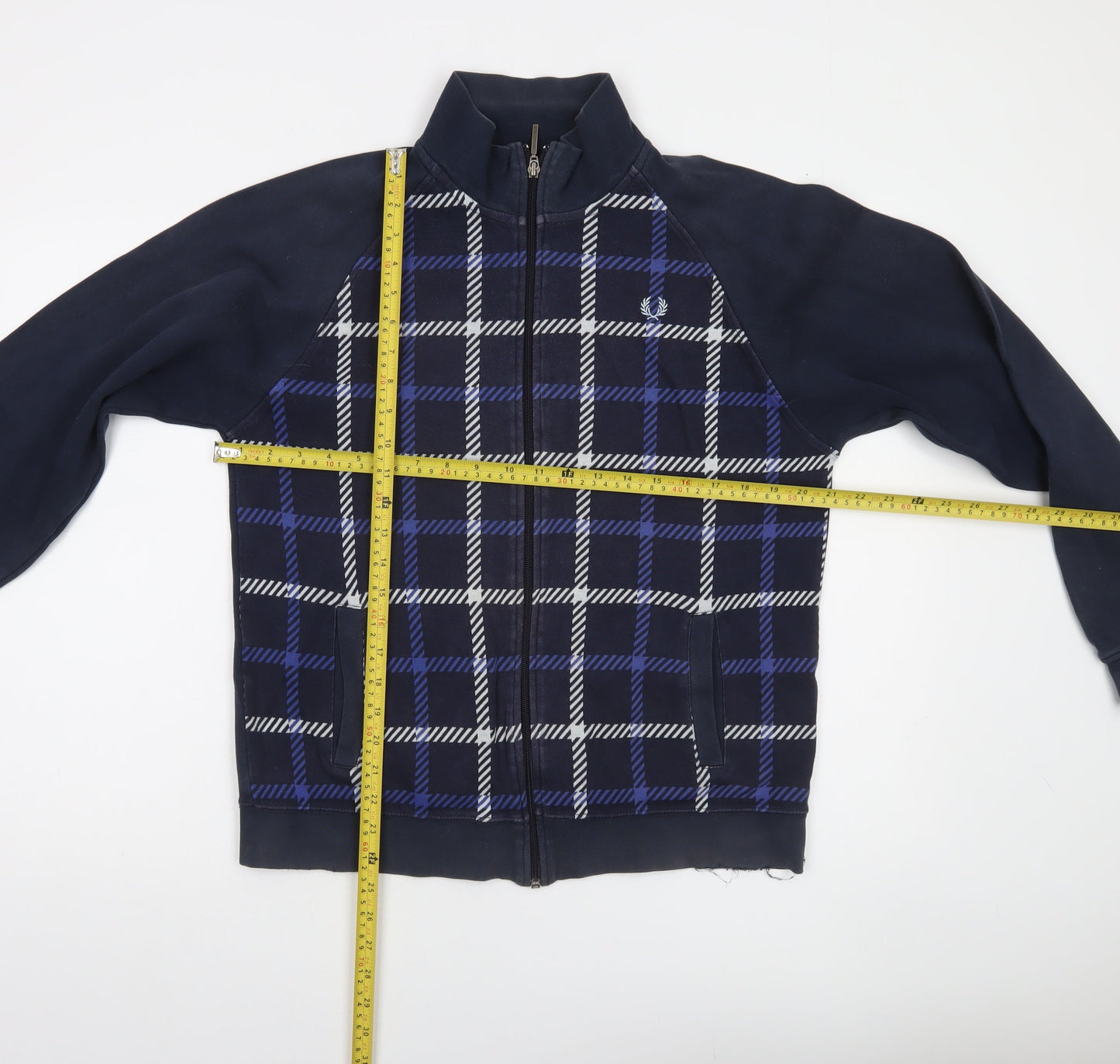 Fred Perry Men's Blue Check Cotton Zip Jacket Size M