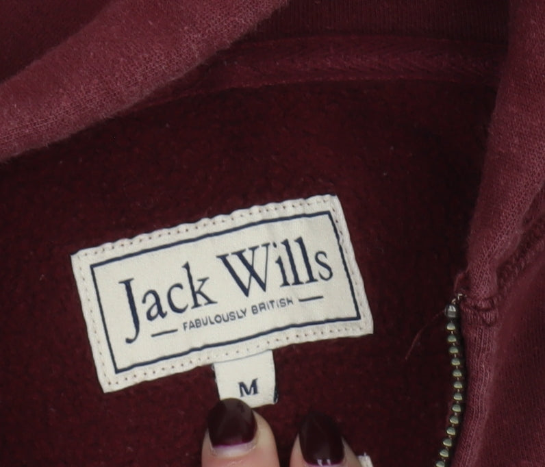 Jack Wills Men's Red Full Zip Hoodie Size M Fleece Lined