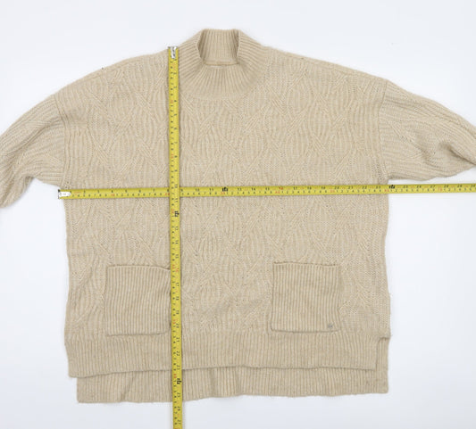 Fat Face Women’s Beige Cable-Knit Mock Neck Wool Blend Jumper Size 12