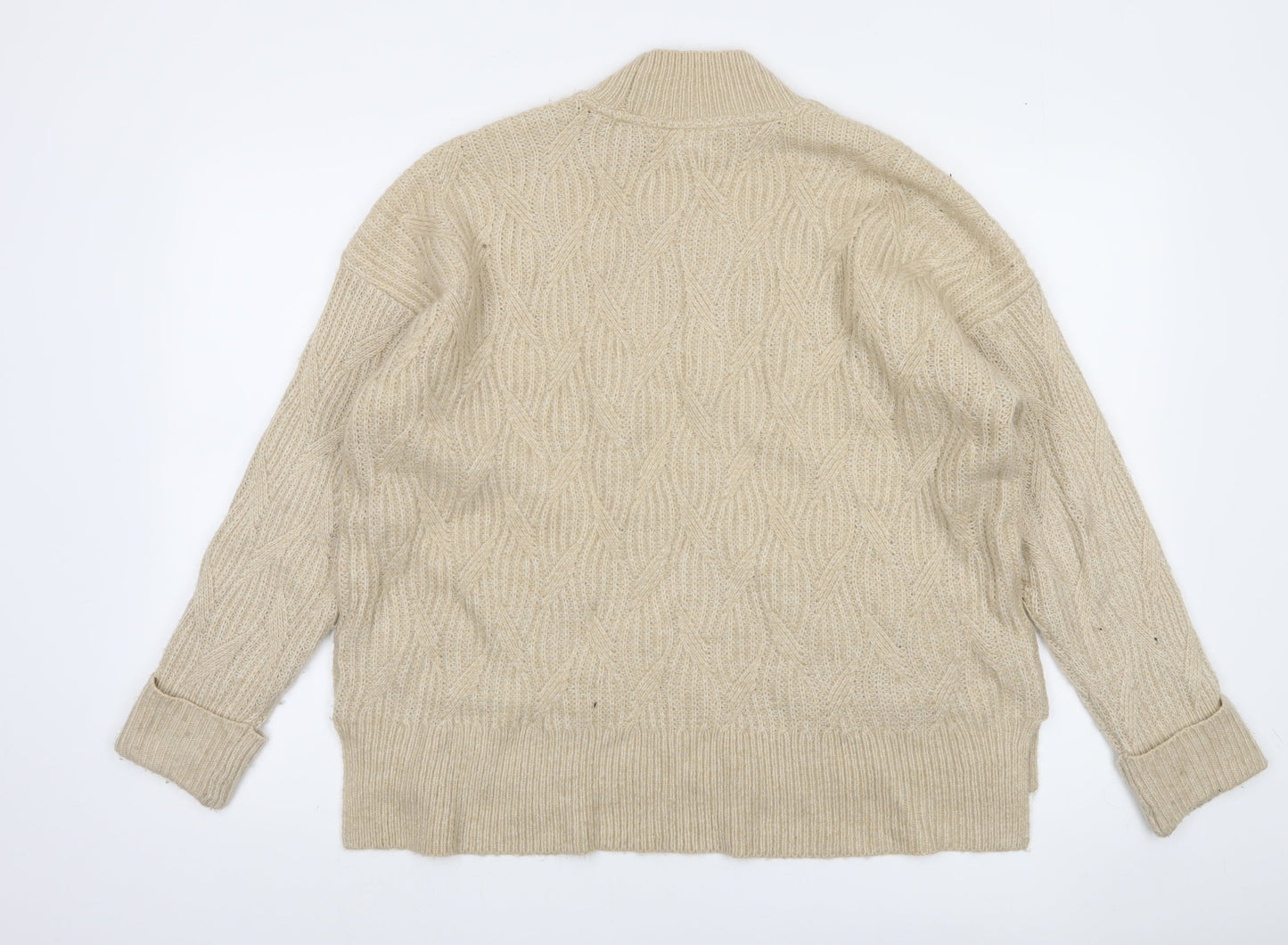 Fat Face Women’s Beige Cable-Knit Mock Neck Wool Blend Jumper Size 12