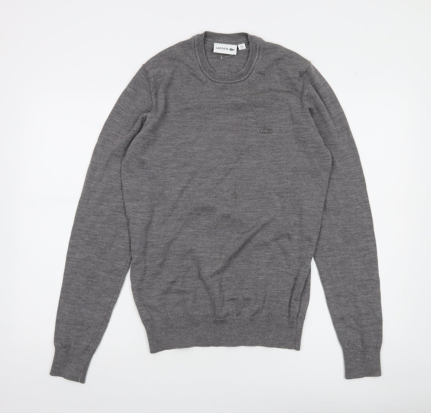 Lacoste Men's Grey Pure New Wool Crew Neck Jumper Size S