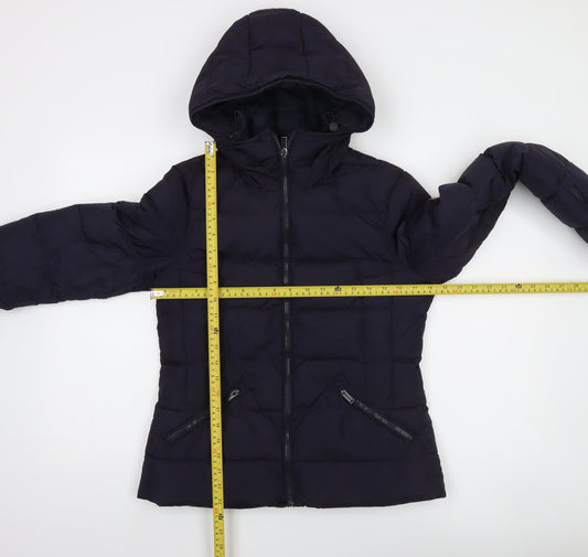 Superdry Womens Blue Puffer Jacket Size 10 Hooded Down Luxe