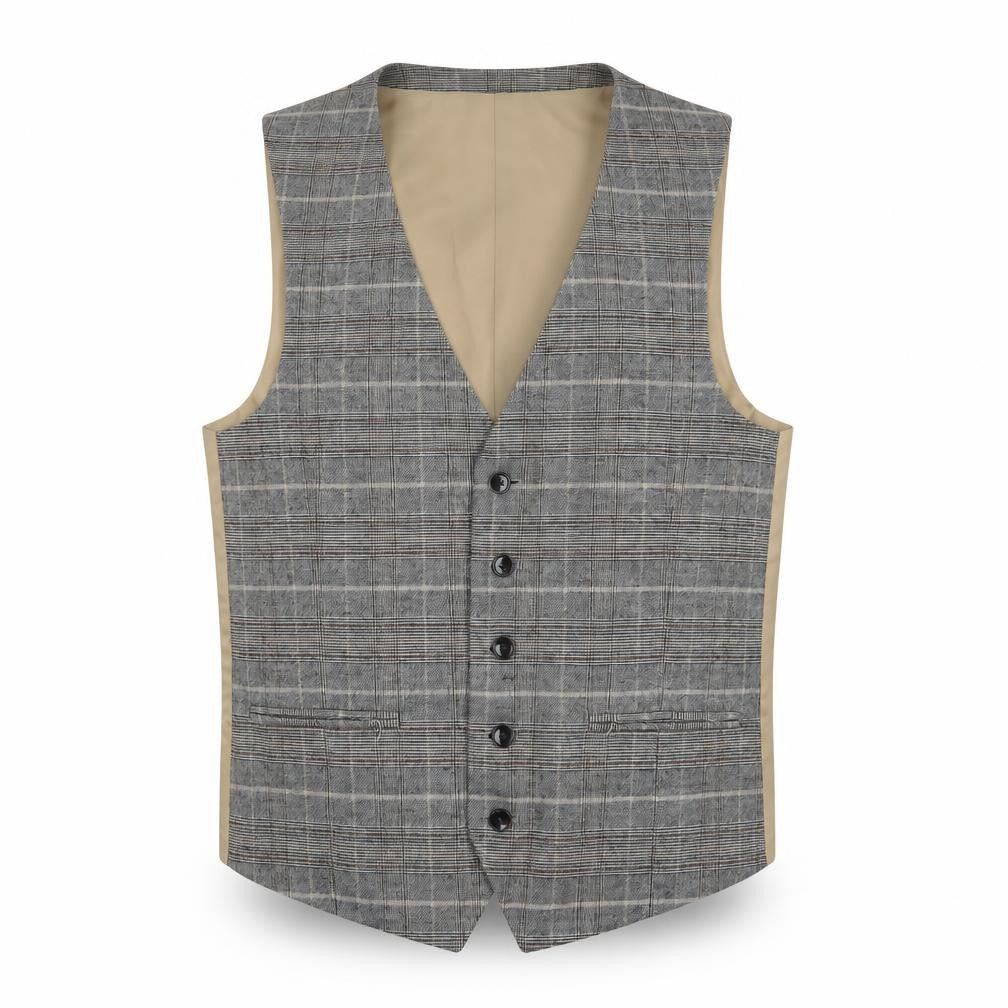 Moss London Grey Check Slim Fit Men's Waistcoat Size 36 Regular