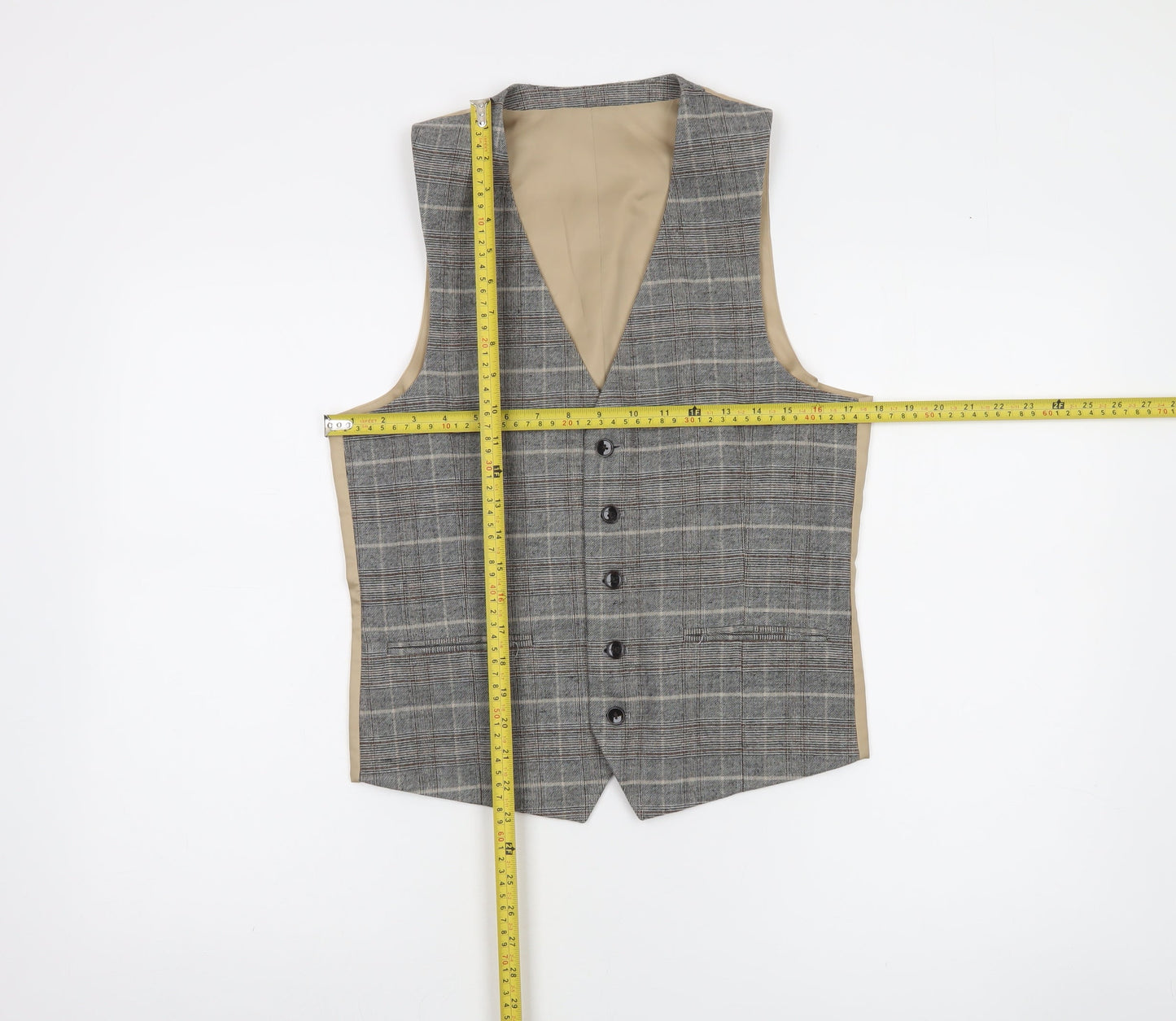 Moss London Grey Check Slim Fit Men's Waistcoat Size 36 Regular