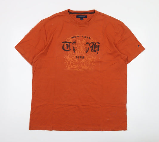 Tommy Hilfiger Men's Orange Graphic T-Shirt Size L Crew Neck