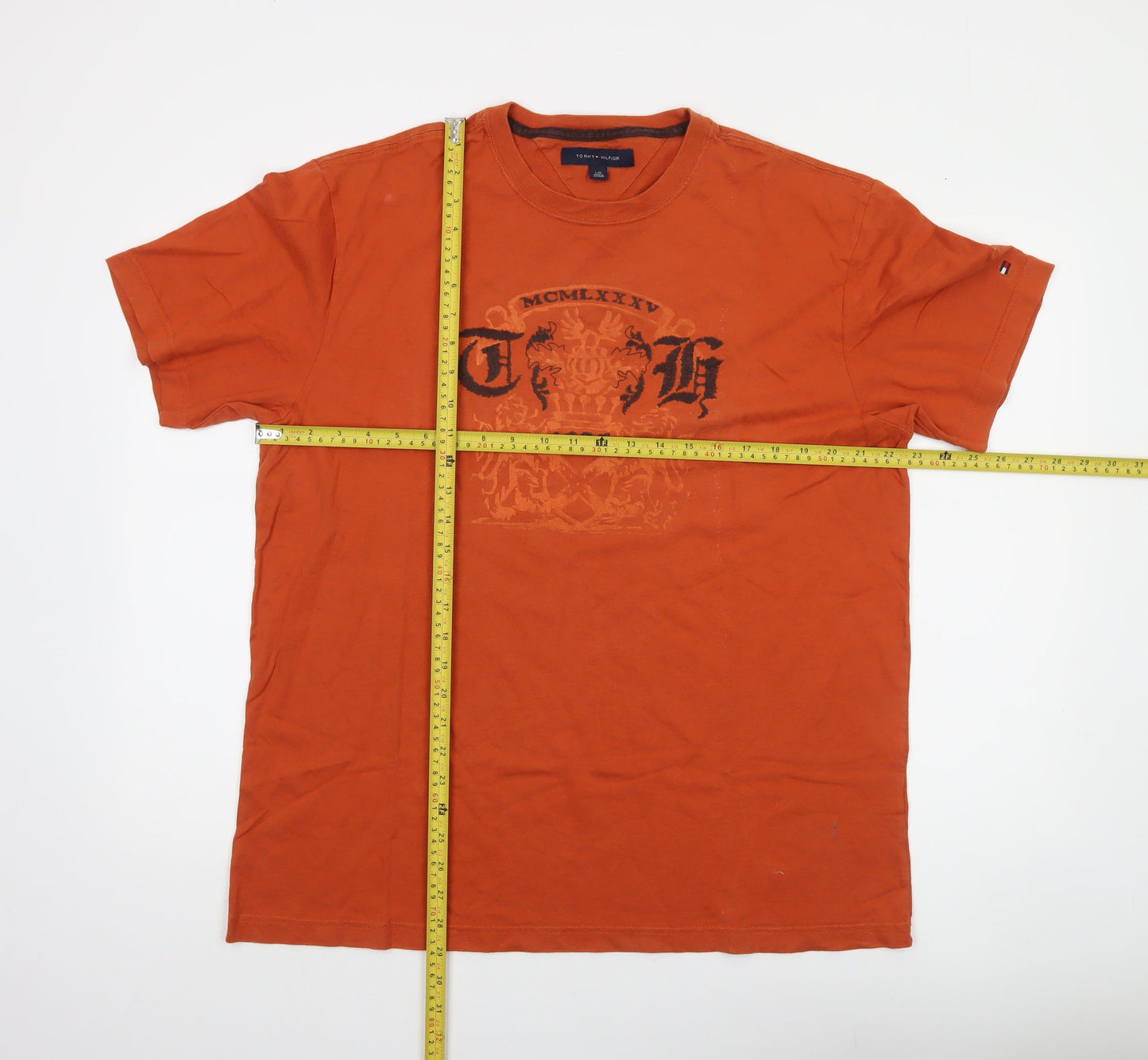 Tommy Hilfiger Men's Orange Graphic T-Shirt Size L Crew Neck