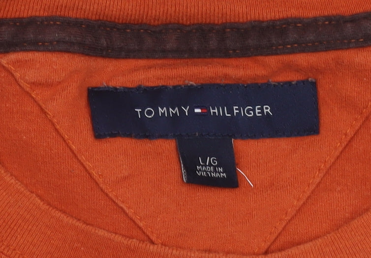 Tommy Hilfiger Men's Orange Graphic T-Shirt Size L Crew Neck