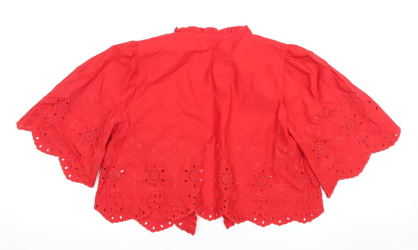 Savida Women's Red Embroidered Cotton Tunic Blouse Size 14