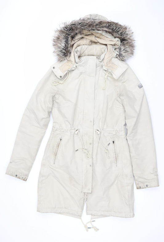 The North Face Womens Beige Waterproof Faux Fur Hood Long Parka Coat Size S