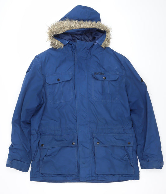 Regatta Women's Blue XL Long Parka Jacket Hooded Faux Fur Trim