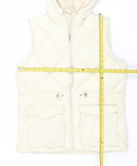 George Women Beige Quilted Hooded Puffer Waistcoat M