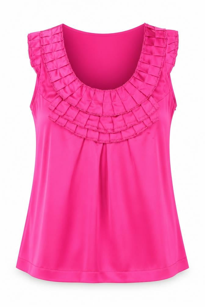 Next Women’s Pink Sleeveless Satin Ruffle Tunic Blouse Size 10