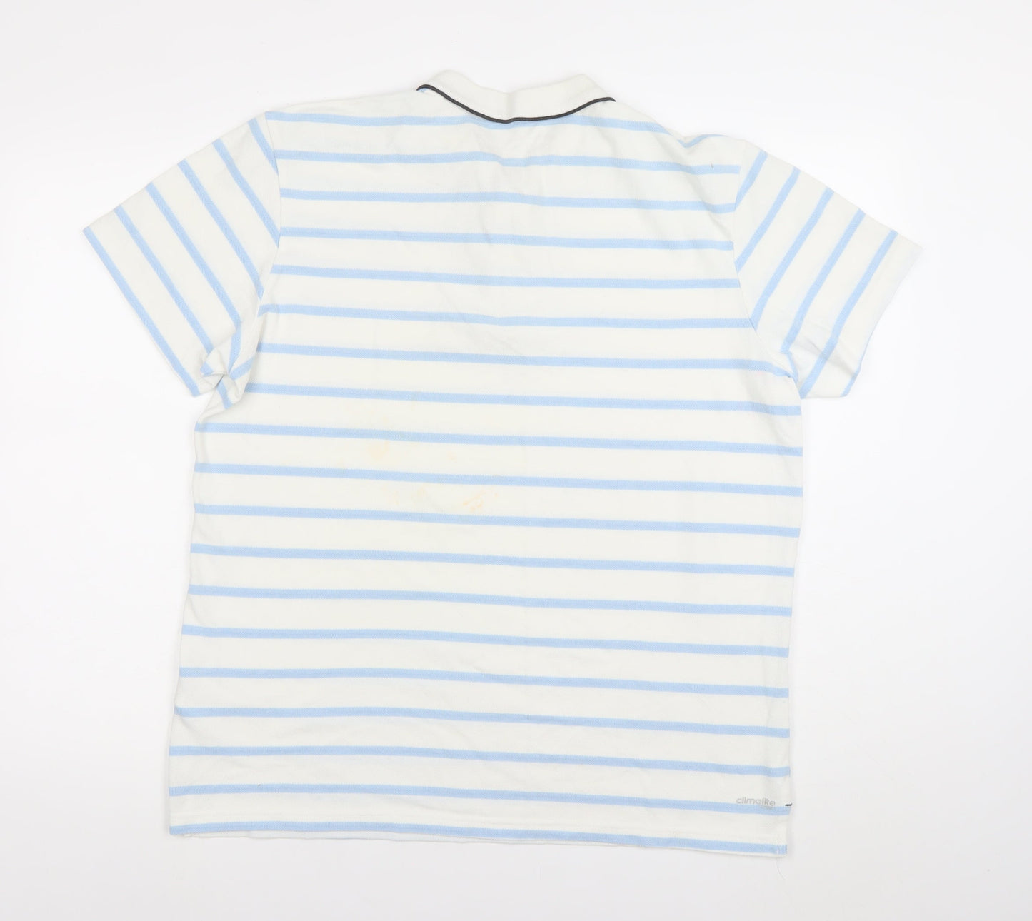 Adidas Men's White Blue Striped Polo Shirt Size L Breathable Jersey
