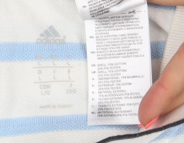 Adidas Men's White Blue Striped Polo Shirt Size L Breathable Jersey