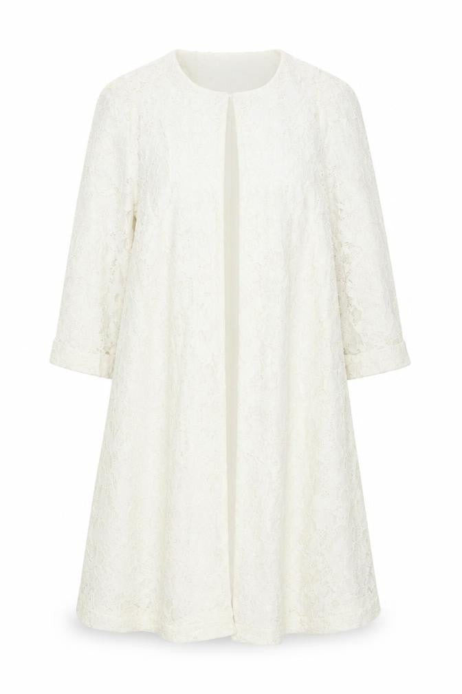 Dunnes Women Ivory Lace Mid-Length Coat Size 12 Elegant Formal Wear