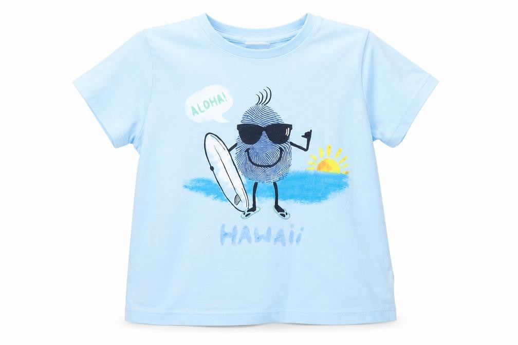 Front view of Zara girls’ light blue hawaii graphic cotton t-shirt 2-3 years summer casual