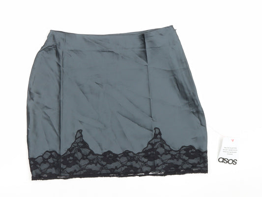 ASOS DESIGN Women’s Grey Lace Trim Satin Pencil Skirt Size 10