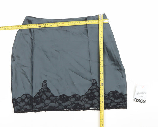 ASOS DESIGN Women’s Grey Lace Trim Satin Pencil Skirt Size 10