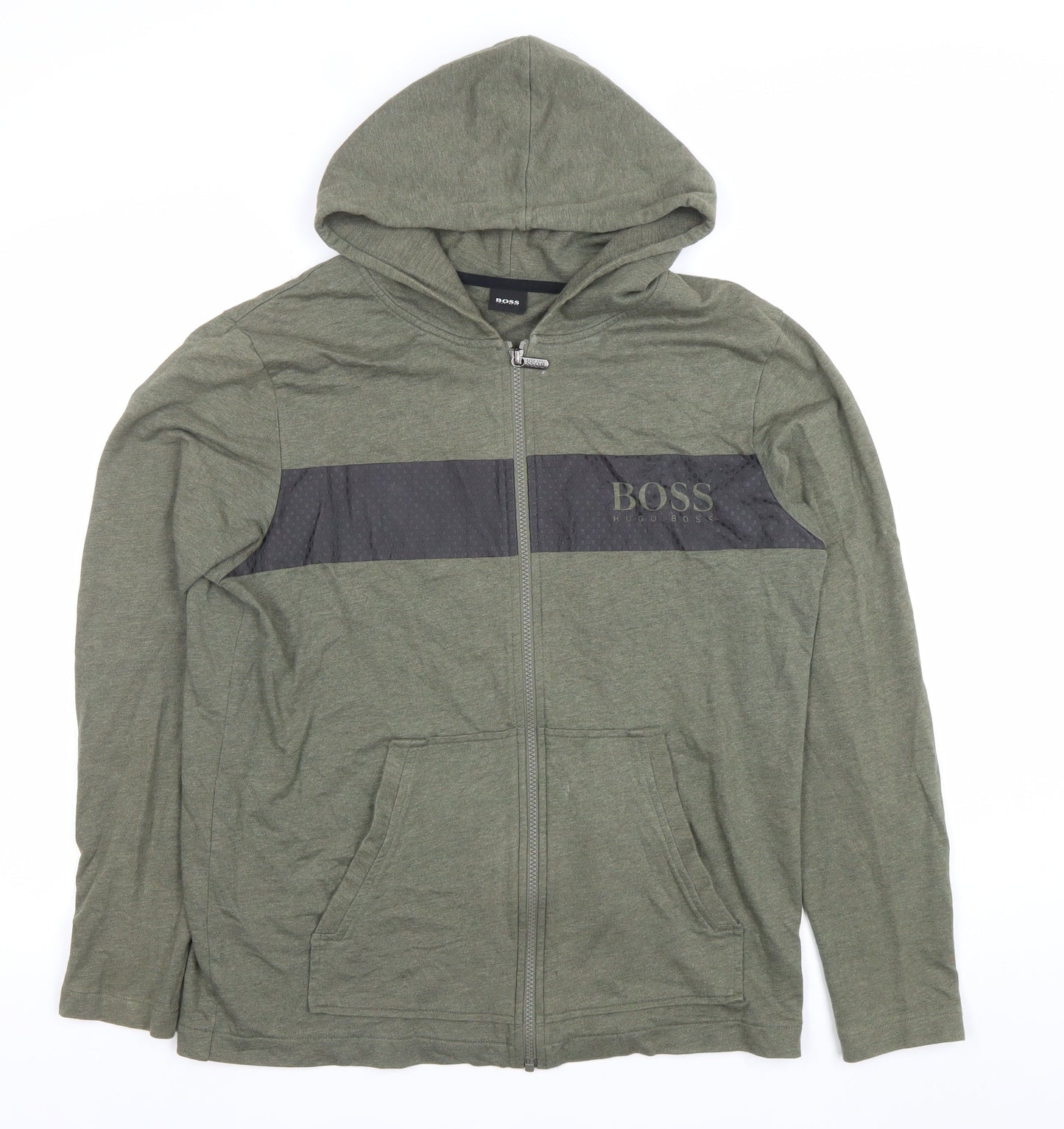 Hugo Boss Men's Green Full Zip Hoodie Size M Cotton Jersey