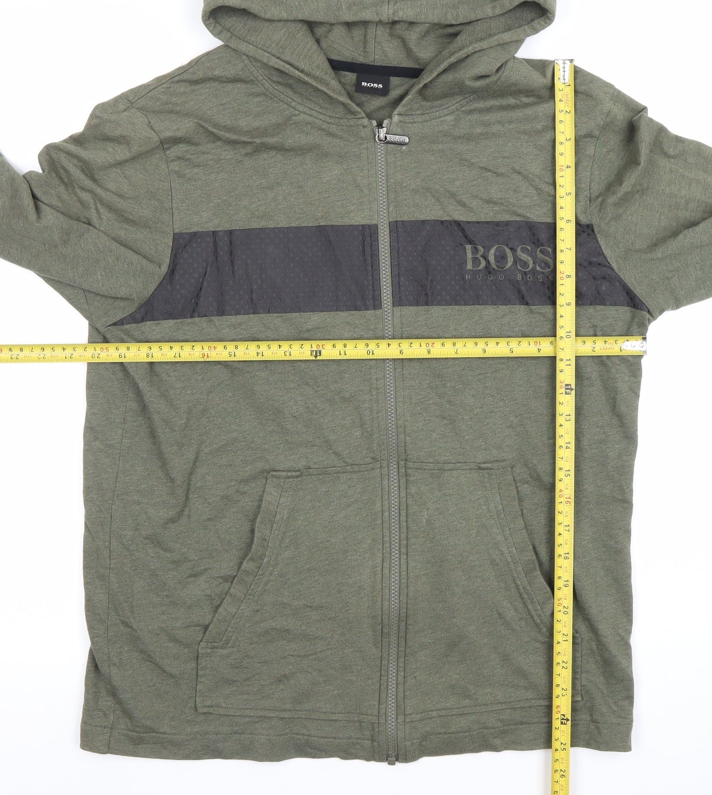 Hugo Boss Men's Green Full Zip Hoodie Size M Cotton Jersey