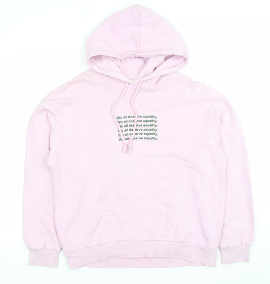 Monki Women's Pink Pullover Hoodie Small Cotton-Poly Equality Print