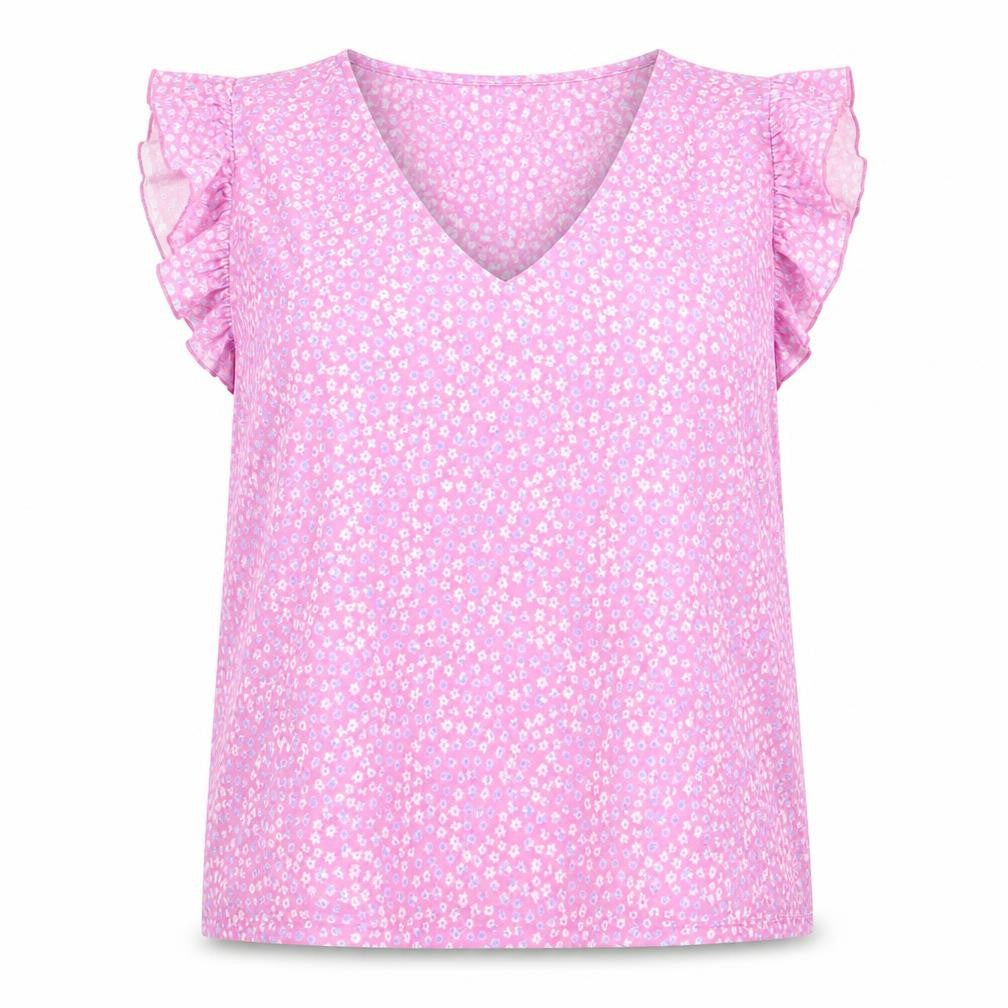 Dunnes Women's Pink Floral Ruffle Sleeveless V-Neck Blouse XL