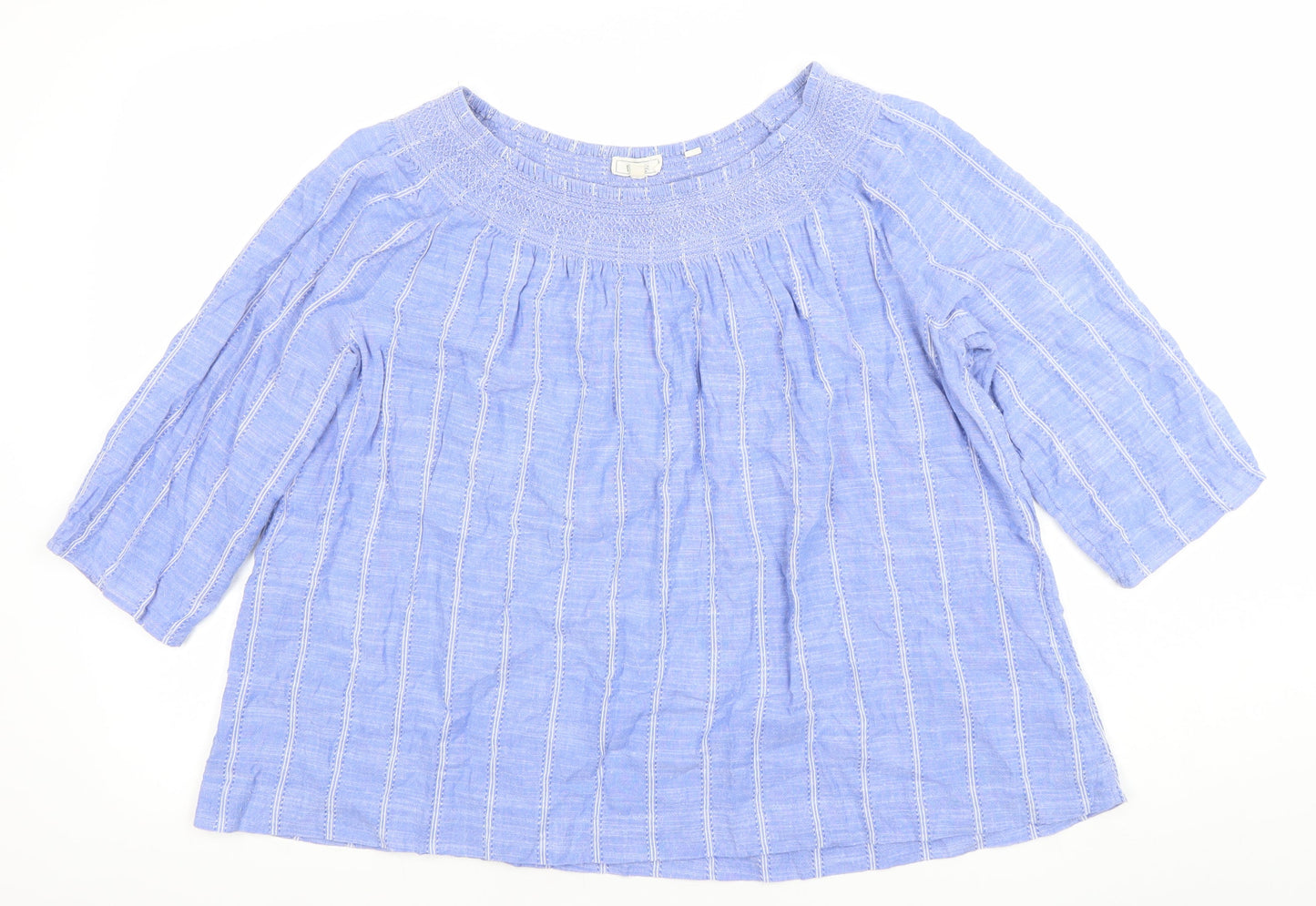 Fat Face Womens Blue Striped 3/4 Sleeve Tunic Blouse Size 16