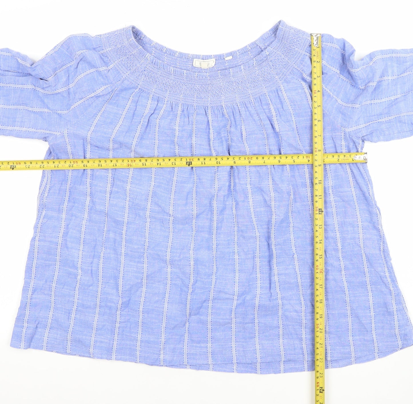 Fat Face Womens Blue Striped 3/4 Sleeve Tunic Blouse Size 16