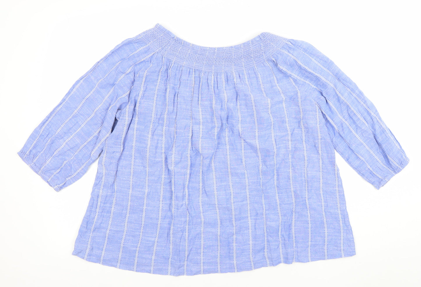 Fat Face Womens Blue Striped 3/4 Sleeve Tunic Blouse Size 16