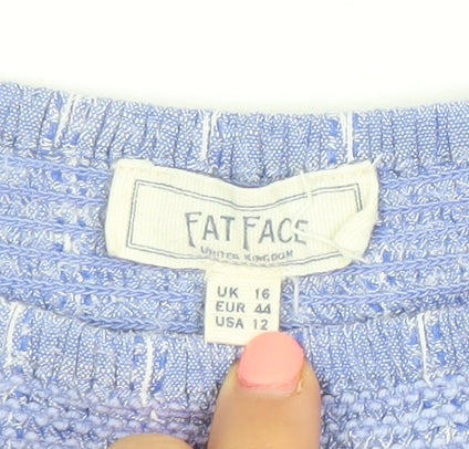 Fat Face Womens Blue Striped 3/4 Sleeve Tunic Blouse Size 16