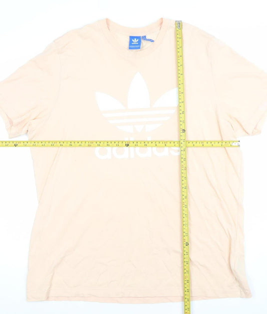 Adidas Women's Beige XL Short Sleeve Cotton Logo T-Shirt