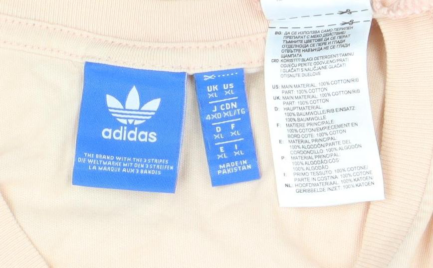 Adidas Women's Beige XL Short Sleeve Cotton Logo T-Shirt