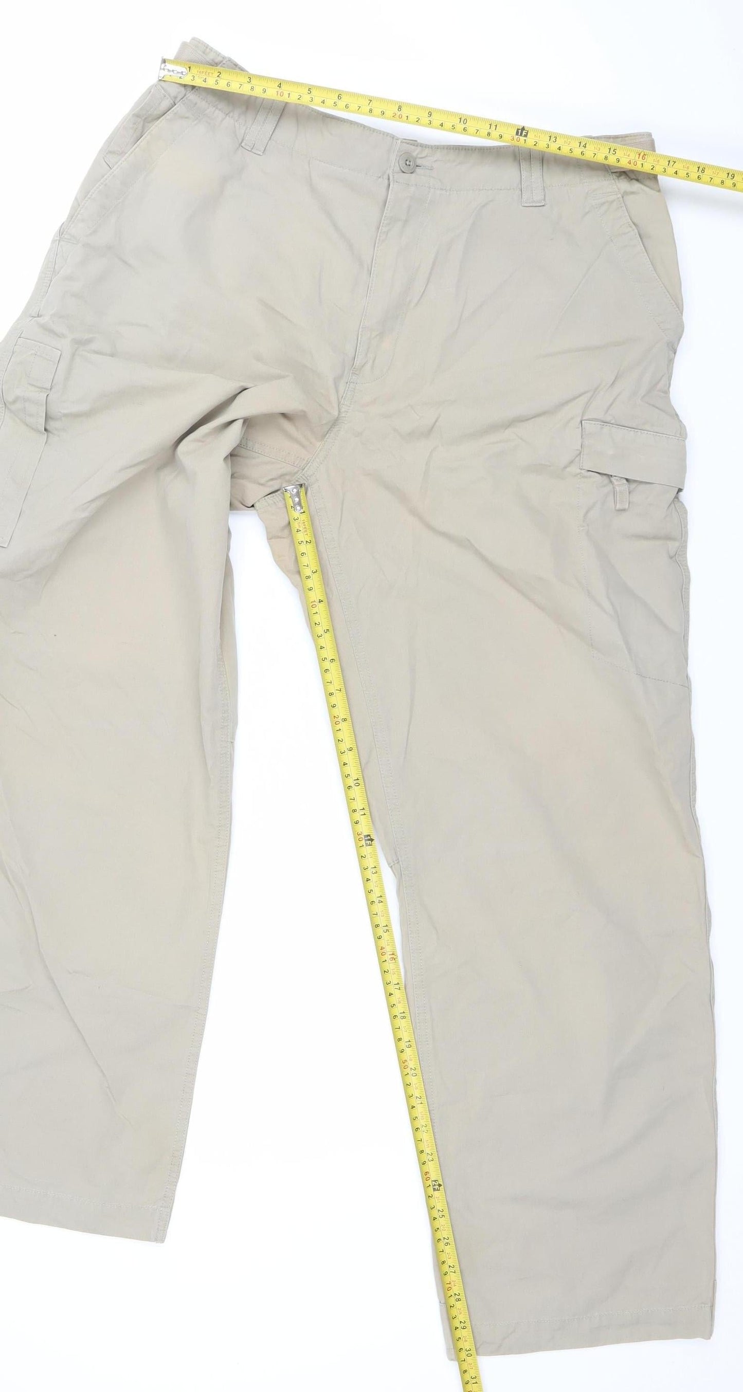 Marks and Spencer Men’s Beige Cargo Trousers 36W 31L Cotton Pockets