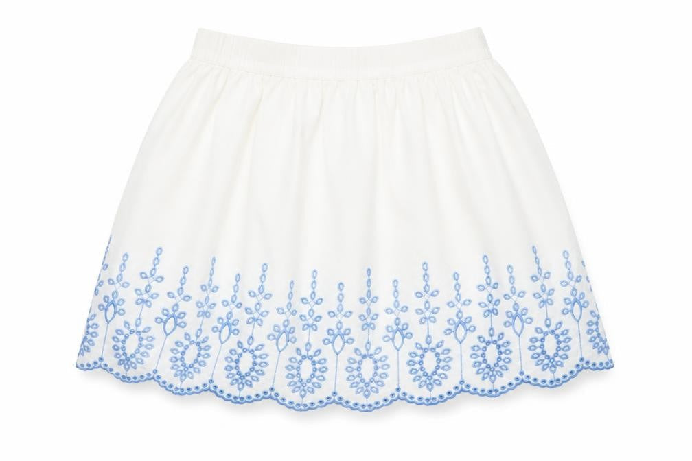 Y.D. Girls White & Blue Embroidered Cotton A-Line Skirt 10-11 Years
