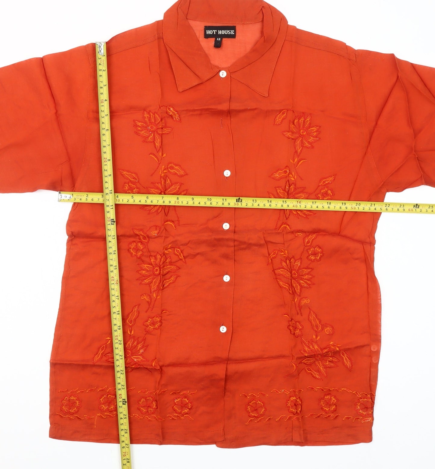 Hot House Women’s Orange Embroidered Cotton Button-Up Shirt Size 12