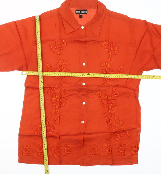 Hot House Women’s Orange Embroidered Cotton Button-Up Shirt Size 12