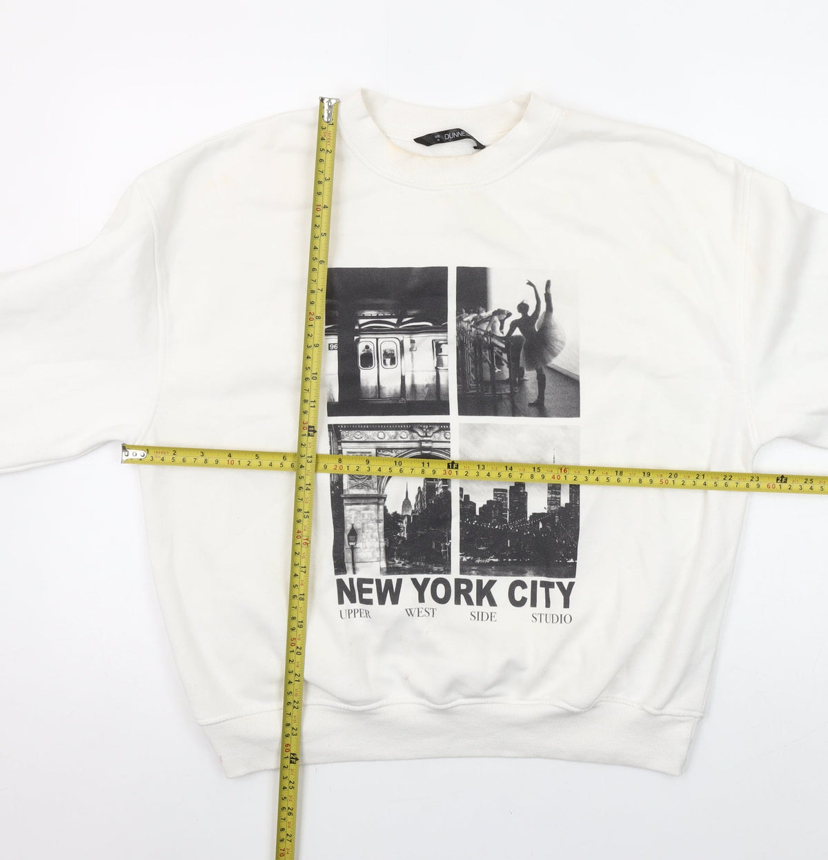 Back view of Dunnes Women Cream New York City Graphic Pullover Sweatshirt M