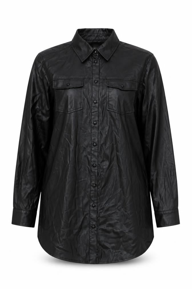 H&M Mama Women's Black Faux Leather Long Sleeve Button-Up Shirt M