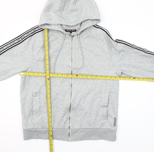 Michael Kors Womens Grey Full Zip Hoodie Medium Logo Stripe Casual