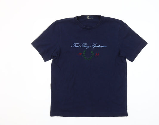 Fred Perry Men’s Blue Cotton Embroidered Sportswear T-Shirt M