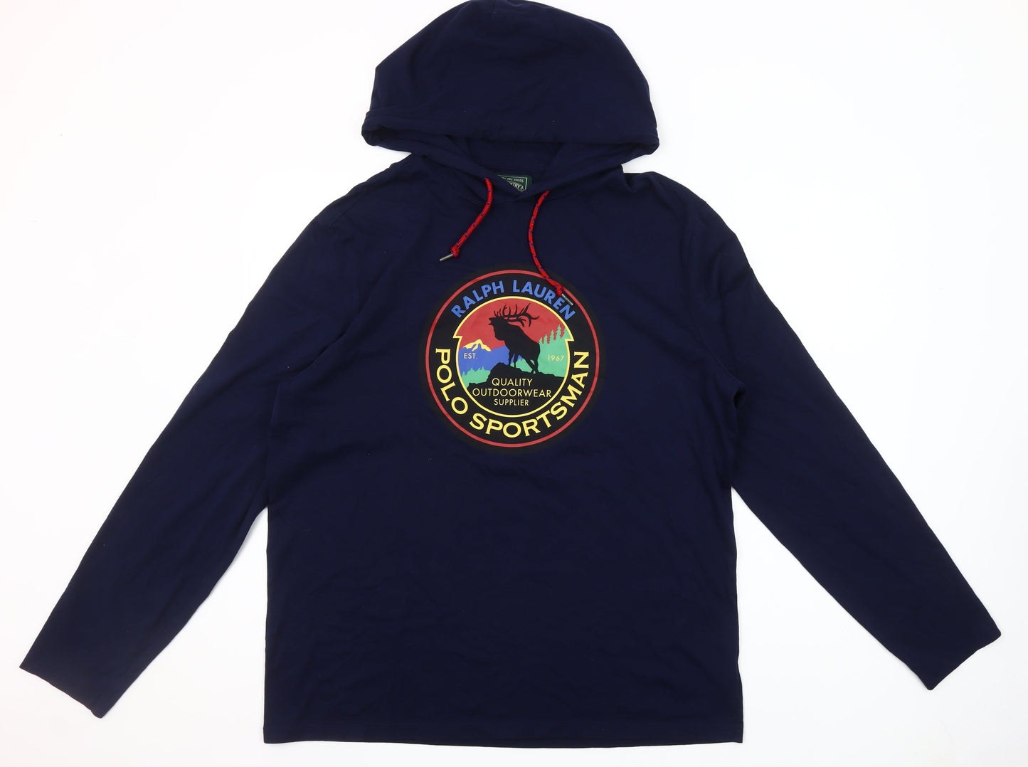 Ralph Lauren Men's Blue Pullover Hoodie M Polo Sportsman Graphic Cotton