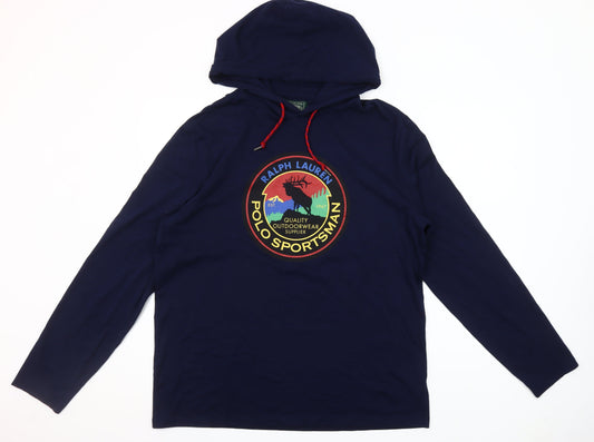 Ralph Lauren Men's Blue Pullover Hoodie M Polo Sportsman Graphic Cotton