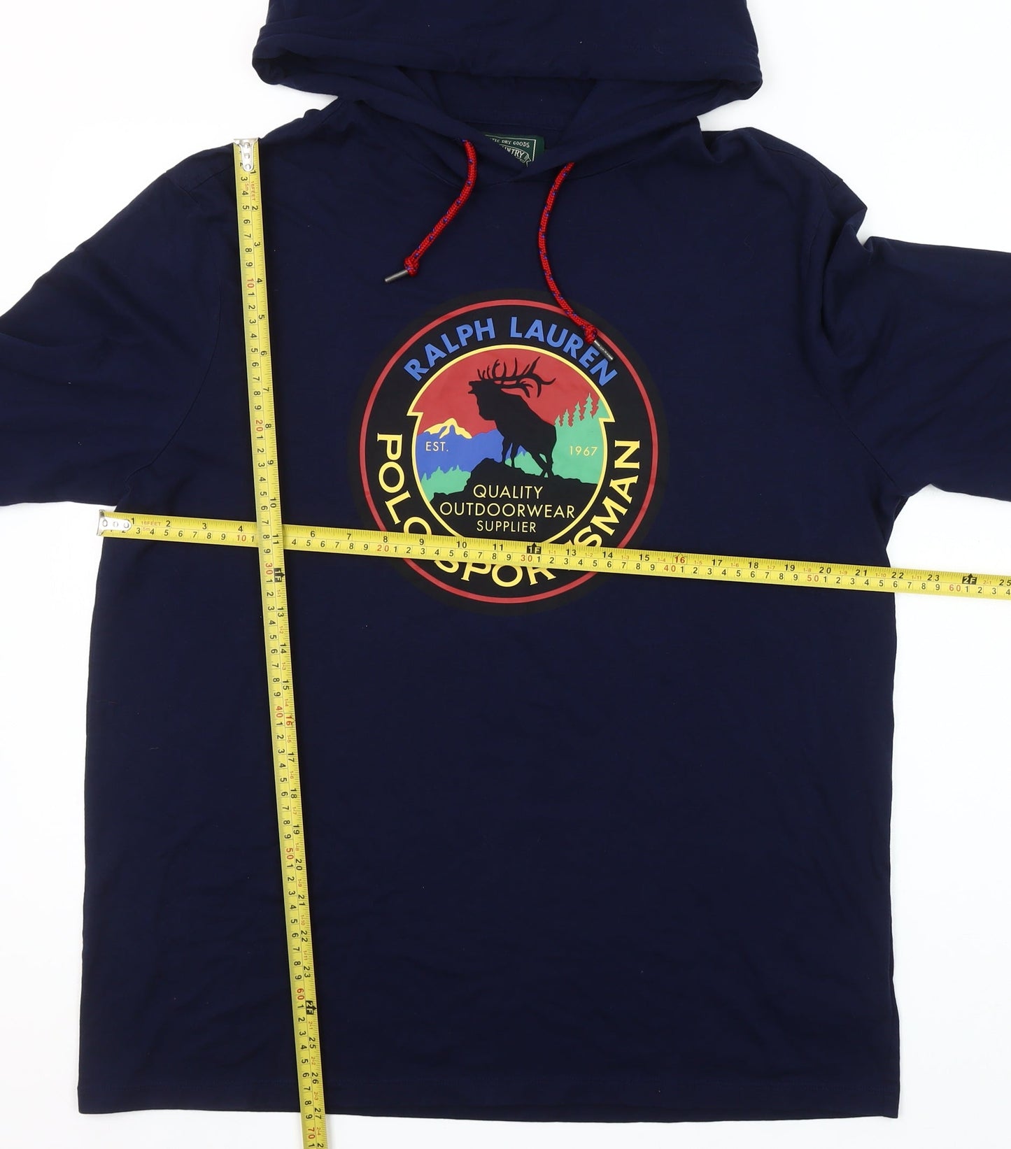 Ralph Lauren Men's Blue Pullover Hoodie M Polo Sportsman Graphic Cotton