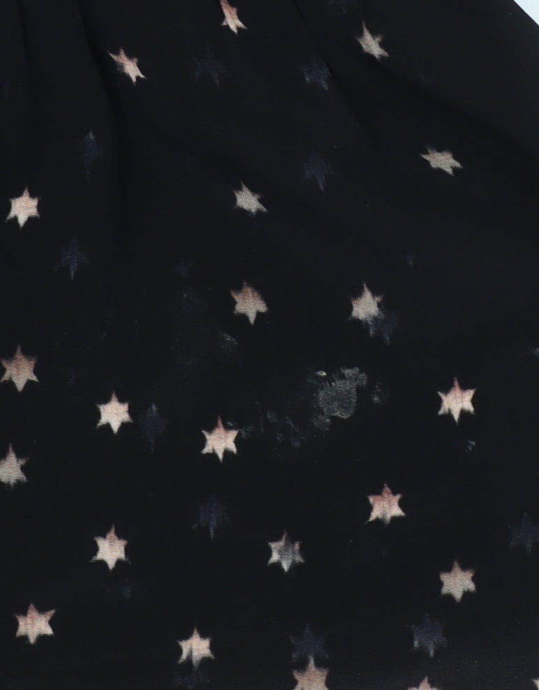 AllSaints Women's Black Silk Star Print Fit & Flare Mini Dress Size 8