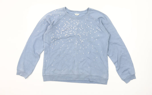 Hush Women Blue Cotton Sequin Sweatshirt M Relaxed Fit