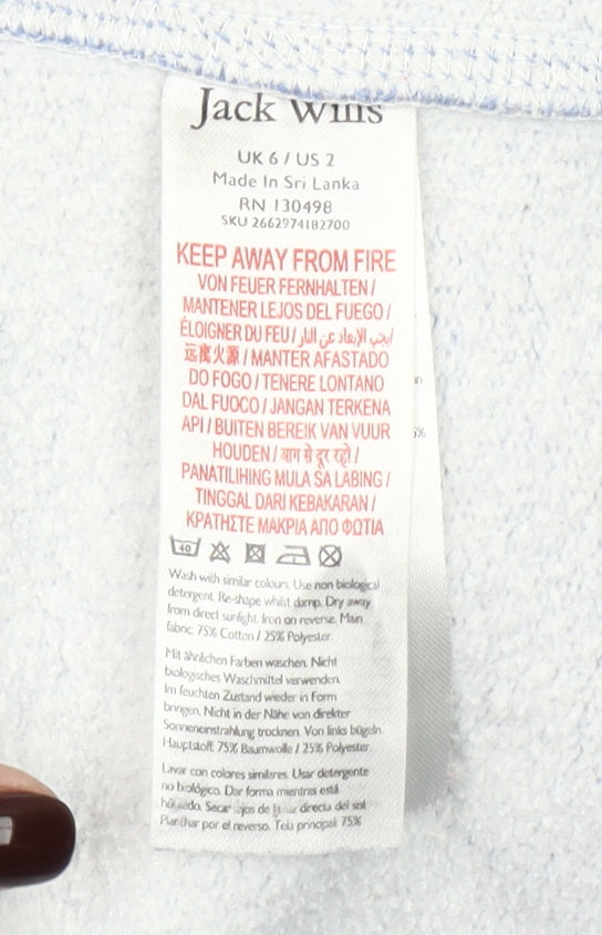 Jack Wills Womens Blue Pullover Hoodie UK 6 Cotton Blend Casual