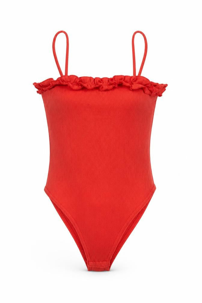 Boohoo Womens Red Ruffle Spaghetti Strap Camisole Top Size 8