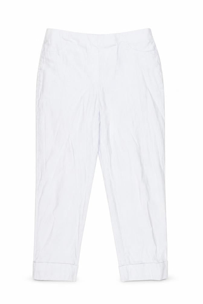 Gallery Women's White Cropped Cotton Twill Stretch Trousers Size L
