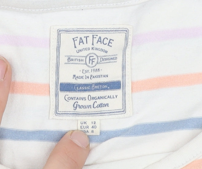 Fat Face Women’s Multicoloured Striped Cotton Long Sleeve T-Shirt UK 12